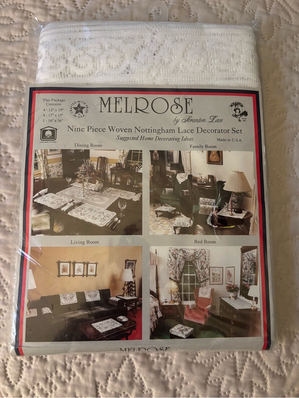 Vintage SCRANTON LACE Melrose Nine 9 Piece Woven Nottingham Set